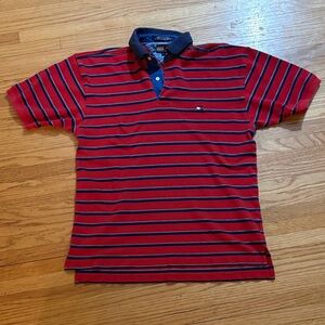Tommy Hilfiger Navy and Red Striped Polo Shirt